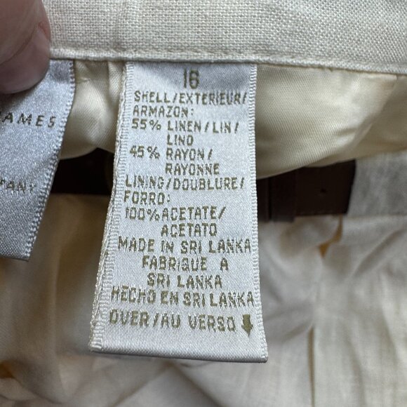 Emma James Pants Womens Sz 16 Cream Linen Blend Belt VTG High Rise Straight NEW - Picture 7 of 11